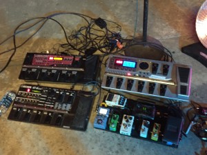 Dave's Pedal Array! Shot at Al Weber's LUMBERYARD Recording Studio